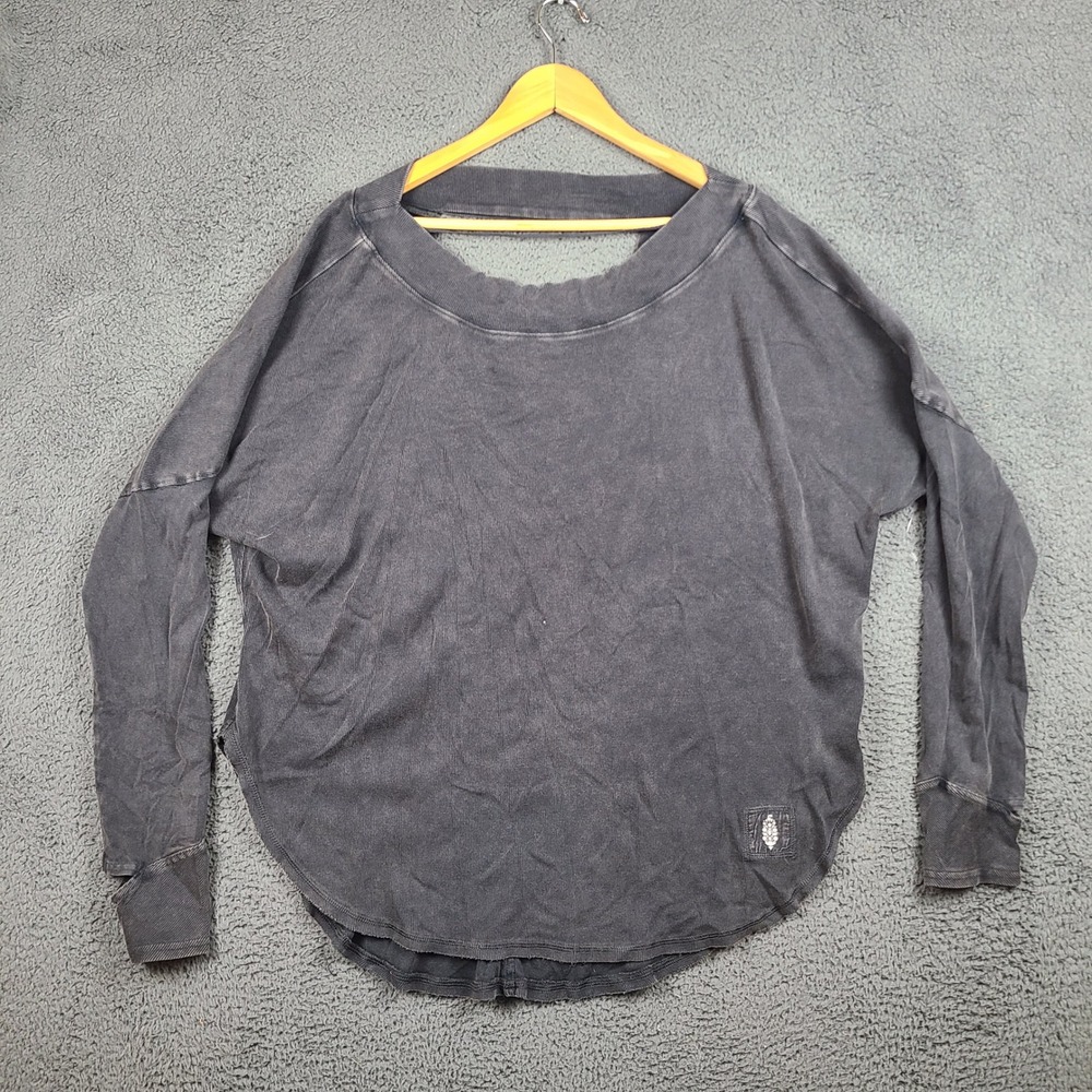 FP Movement Free People Washed Black Ribbed Open Back Long Sleeve Top XL